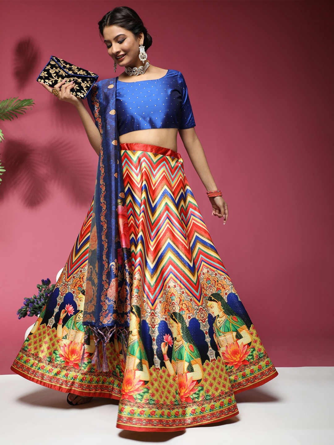 

Kaizen TEXO FAB Digital Printed Semi-Stitched Lehenga & Unstitched Blouse With Dupatta, Burgundy