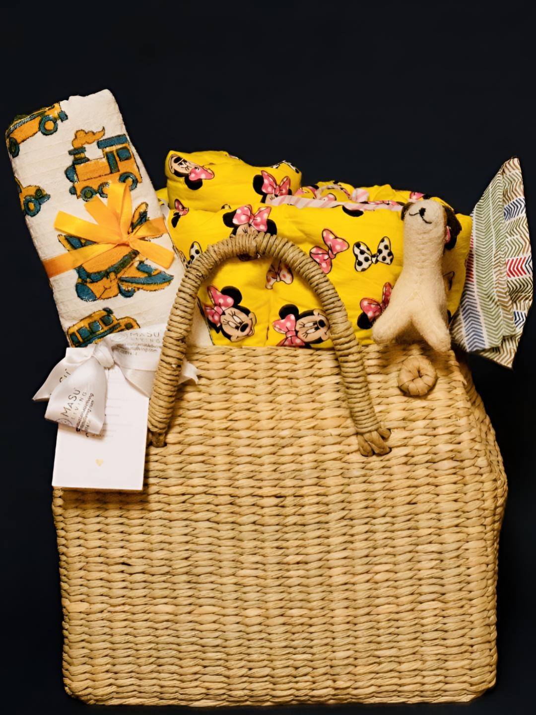 

MASU LIVING Yellow & White Printed Cotton Baby Hamper Gift Set