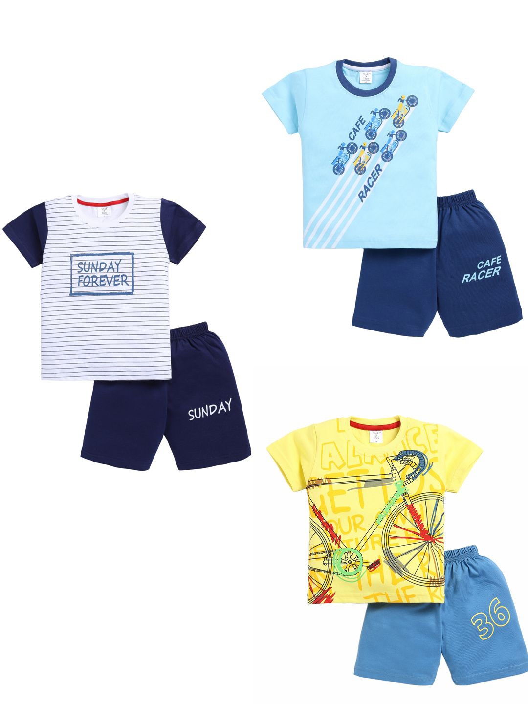 

Todd N Teen Boys Pack of 3 Graphic Printed Round Neck Pure Cotton T-shirt with Shorts, Blue