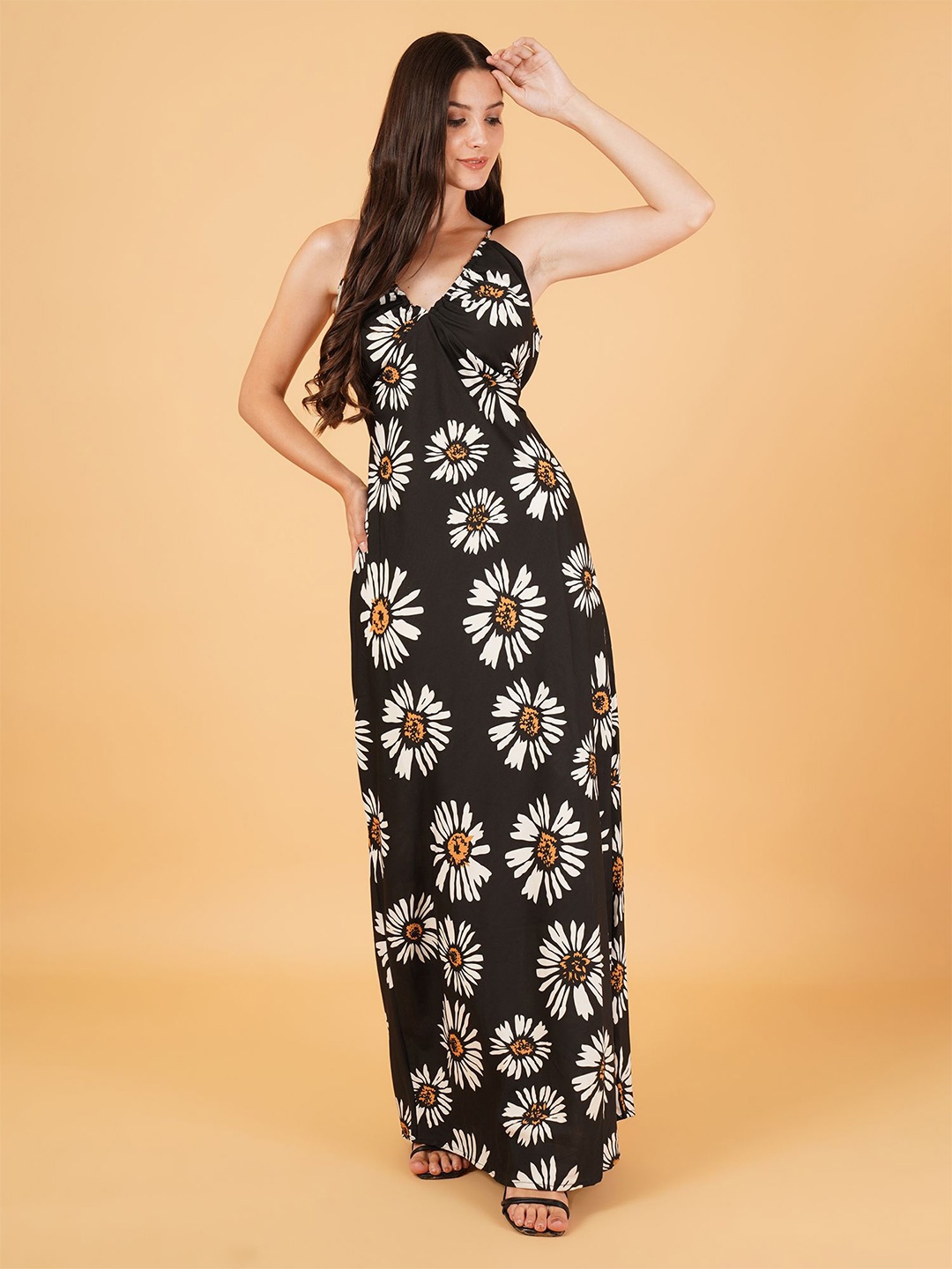 

IX IMPRESSION Floral Printed Sleeveless Maxi Dress, Black