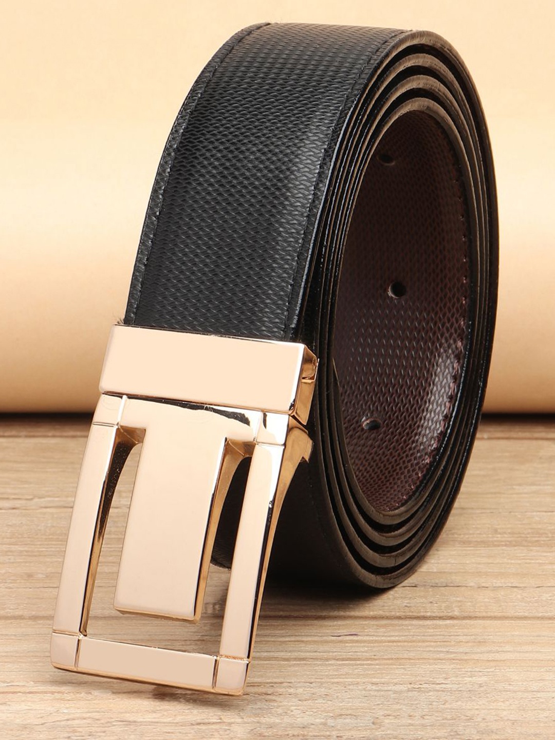 

WINSOME DEAL Men Push Pin Closure Textured Formal Belt, Black