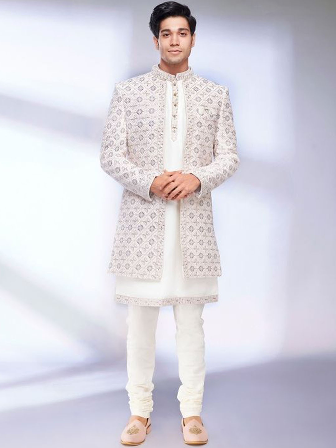 

Twamev Self-Design Sherwani Set, Cream