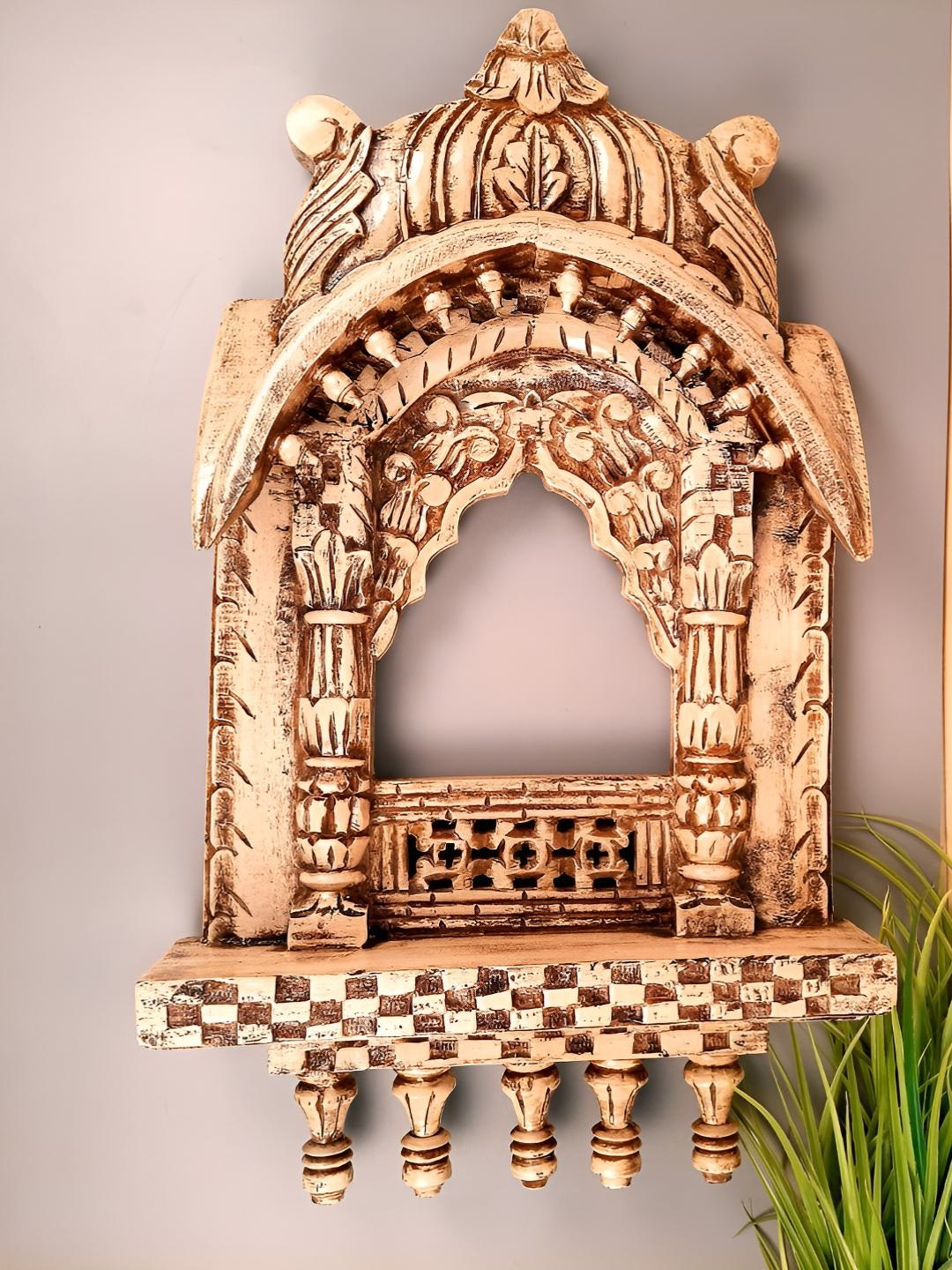 

apka mart White & Brown Textured Wooden Jharokha Wall Decor