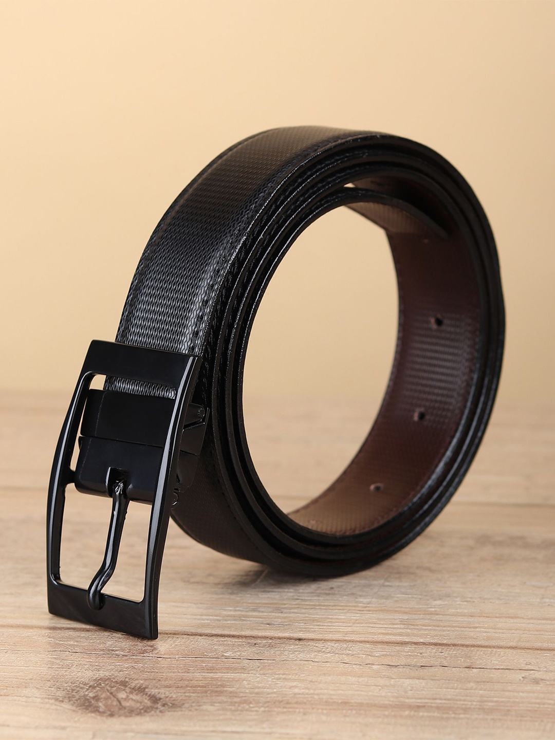 

WINSOME DEAL Men Tang Closure Textured Formal Belt, Black