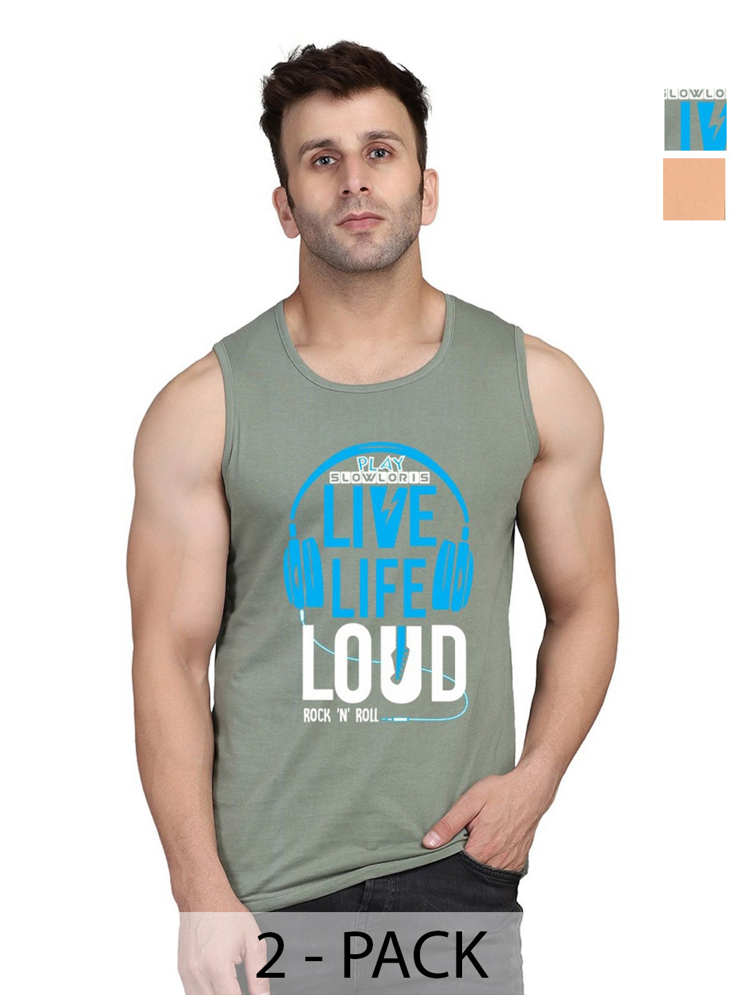 

SLOWLORIS Men Pack Of 2 Typography Printed Round Neck Cotton Slim Fit T-Shirt, Green