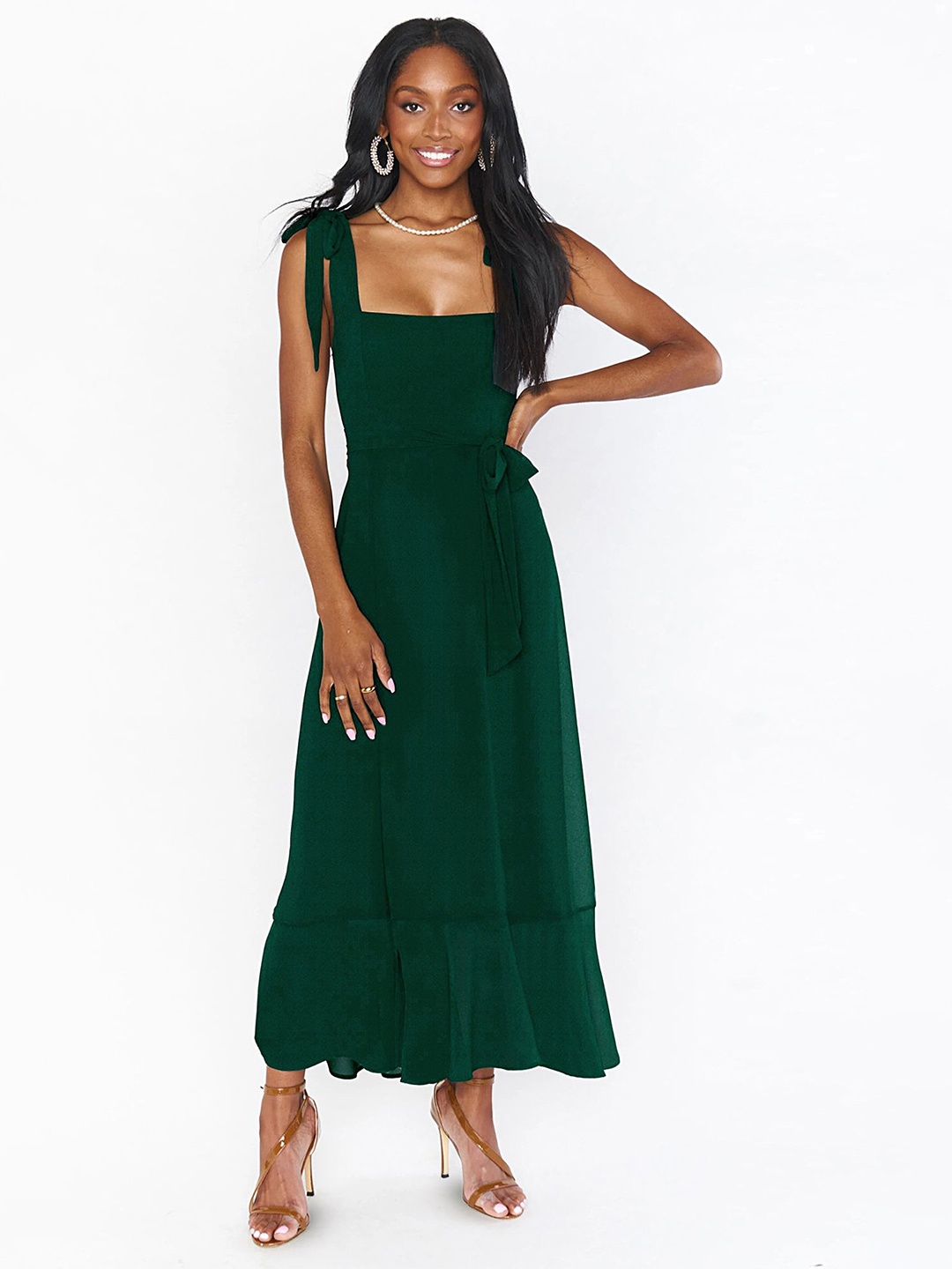 

LULU & SKY Tie-up Shoulder Maxi Dress, Green