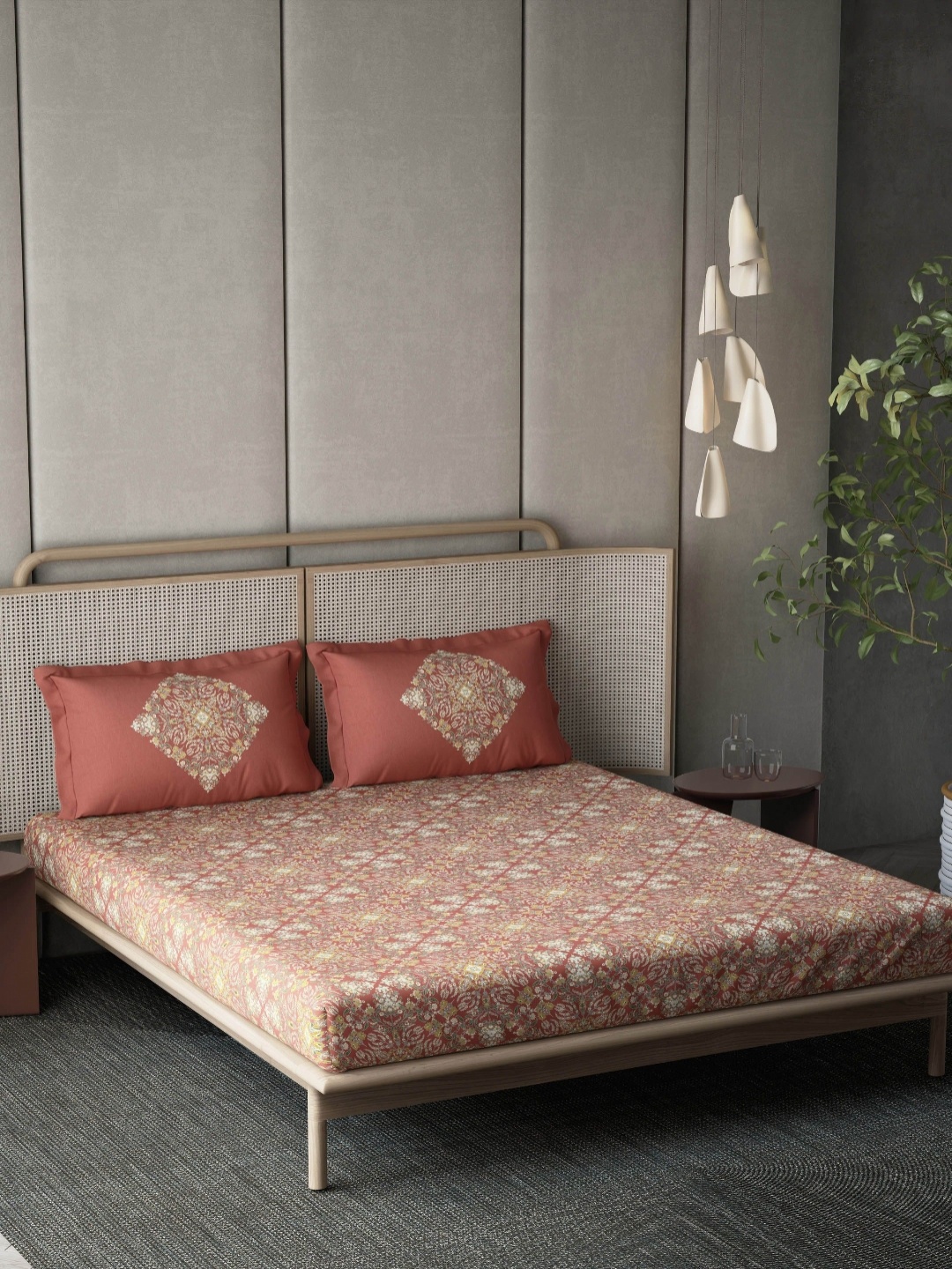 

DDecor Red & Beige Ethnic Motifs 145 TC Cotton Queen Bedsheet With 2 Pillow Covers