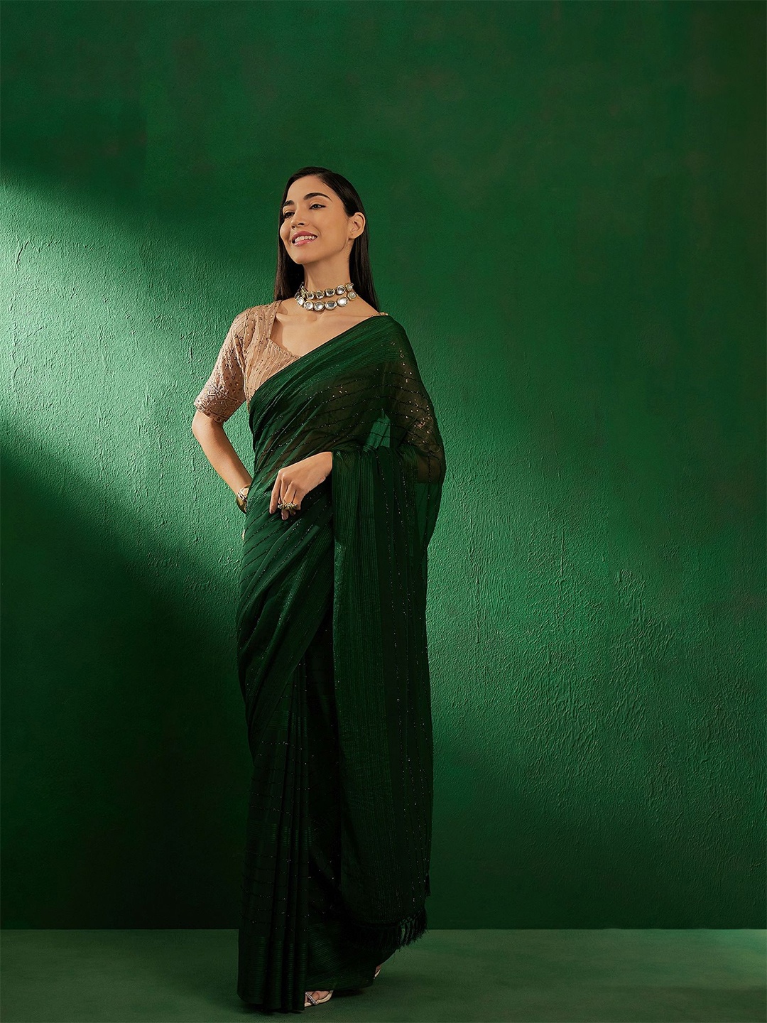 

SHADOW & SAINING Embellished Sequinned Saree, Green