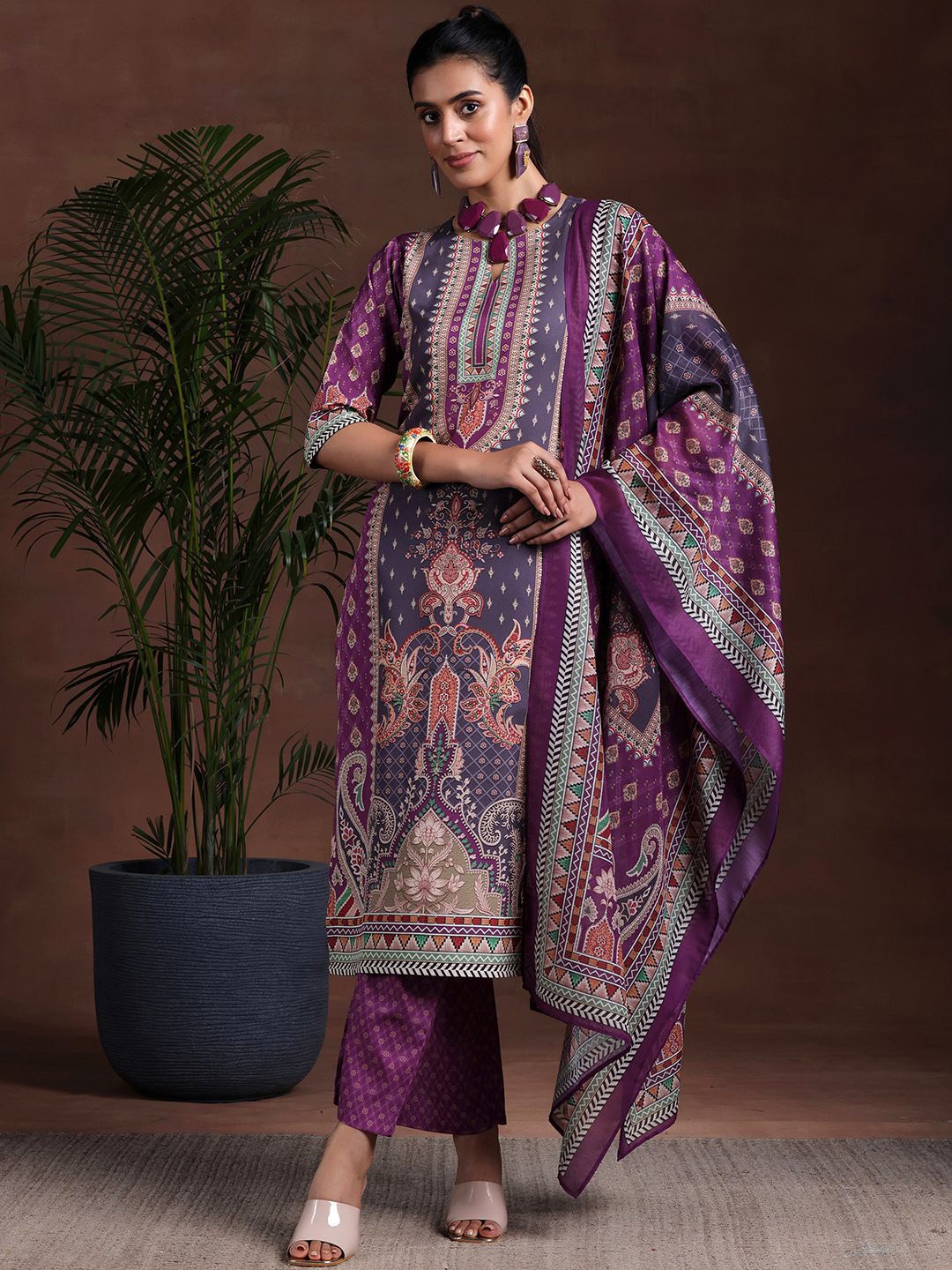 

Libas Ethnic Motifs Printed Kurta with Trousers & Dupatta, Purple