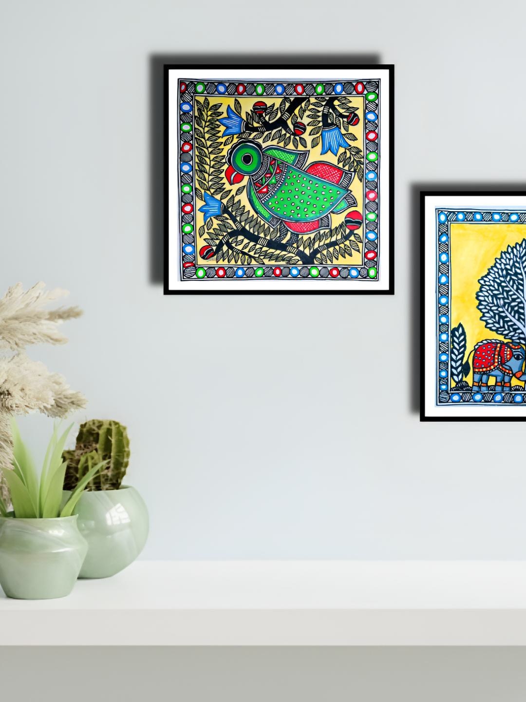 

ARTDARSHAN Blue & Yellow 2 Pieces Painting Wall Arts