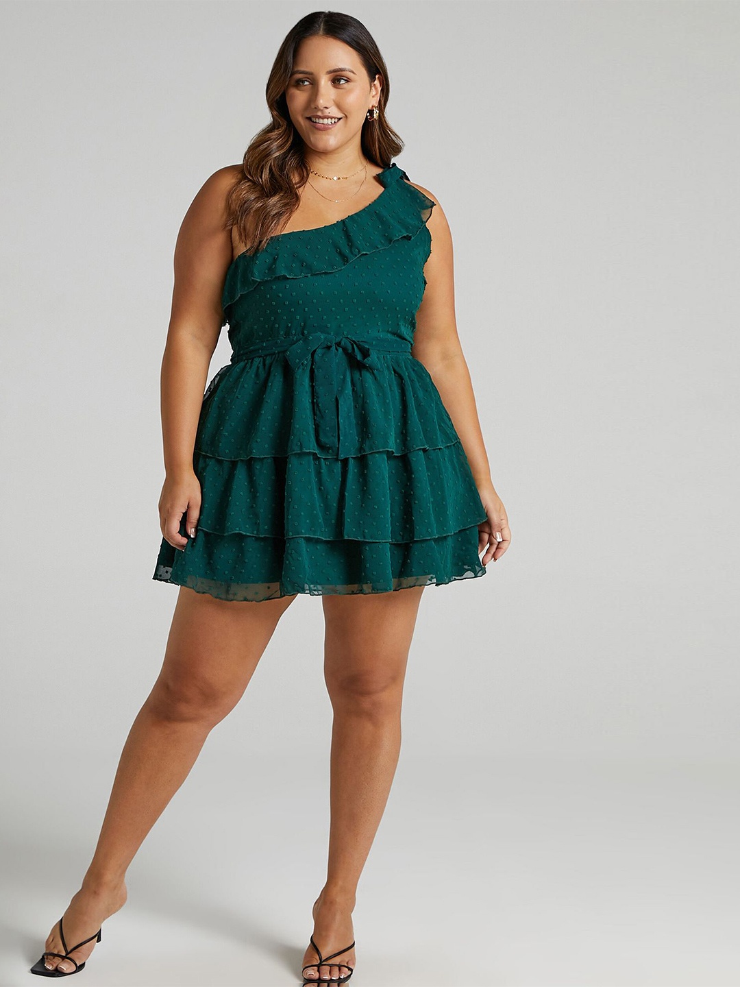 

LULU & SKY One Shoulder Sleeveless Fit & Flare Dress, Green