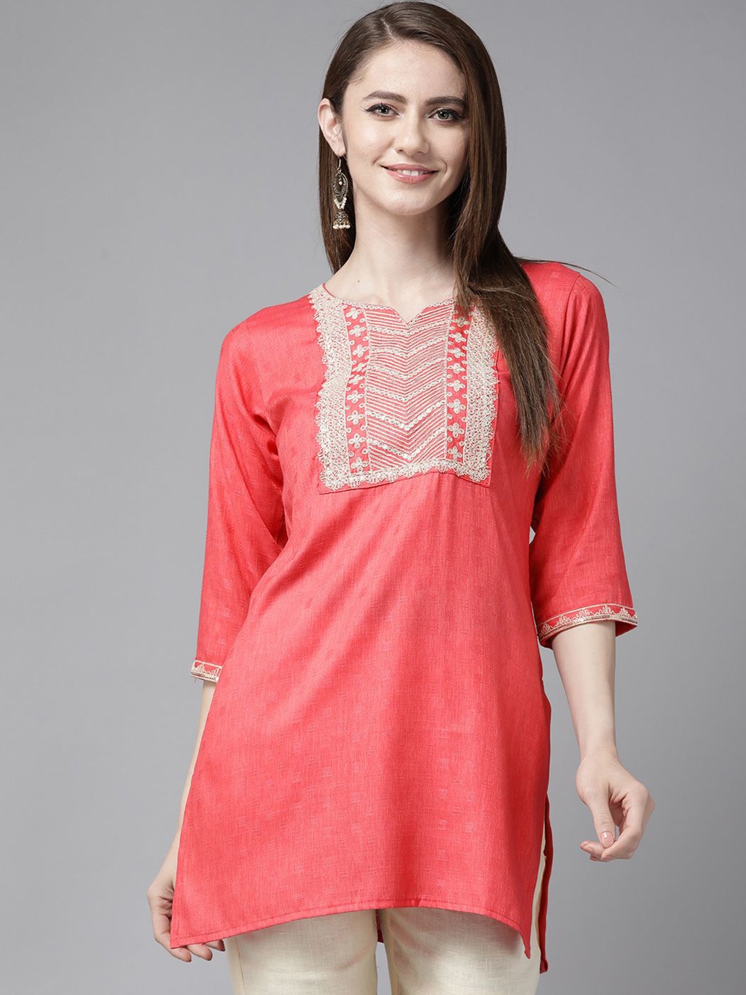 

BAESD Women Solid Round Neck Top, Peach