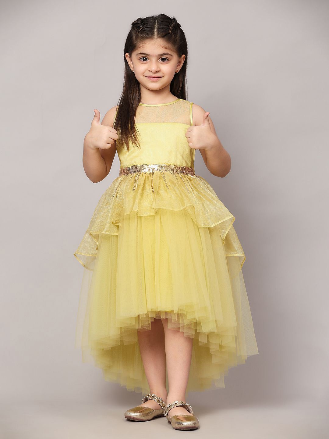 

Toy Balloon kids Girls Net Fit & Flare Dress, Yellow
