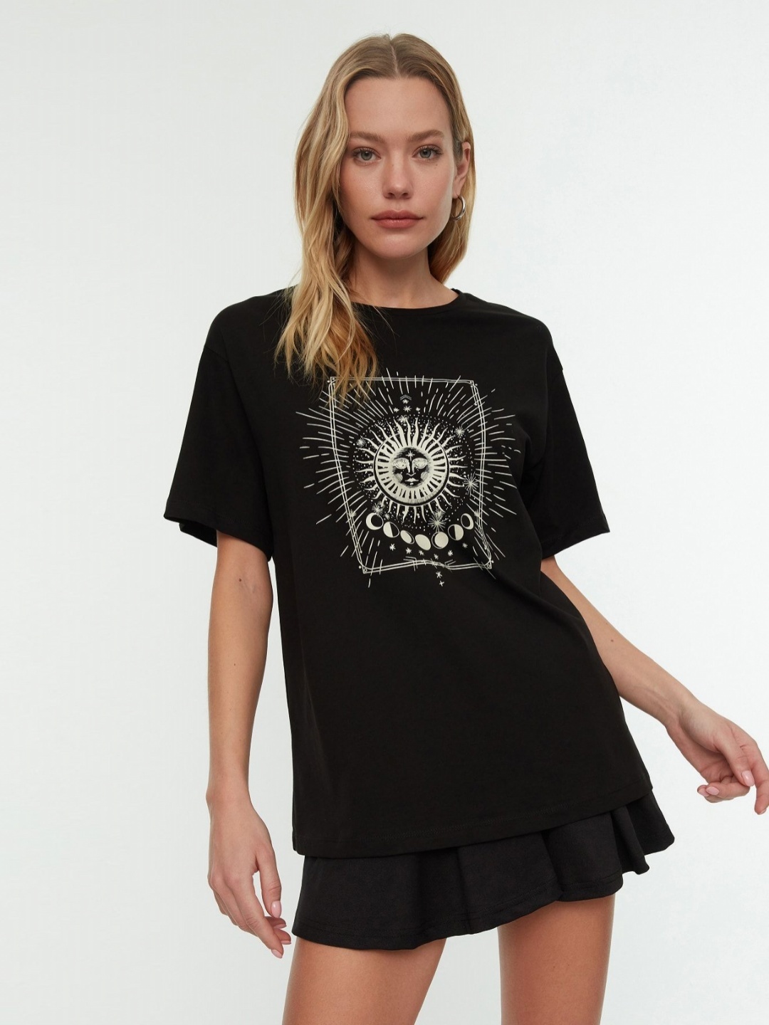 

Trendyol Women Animal Printed Round Neck Cotton T-Shirt, Na