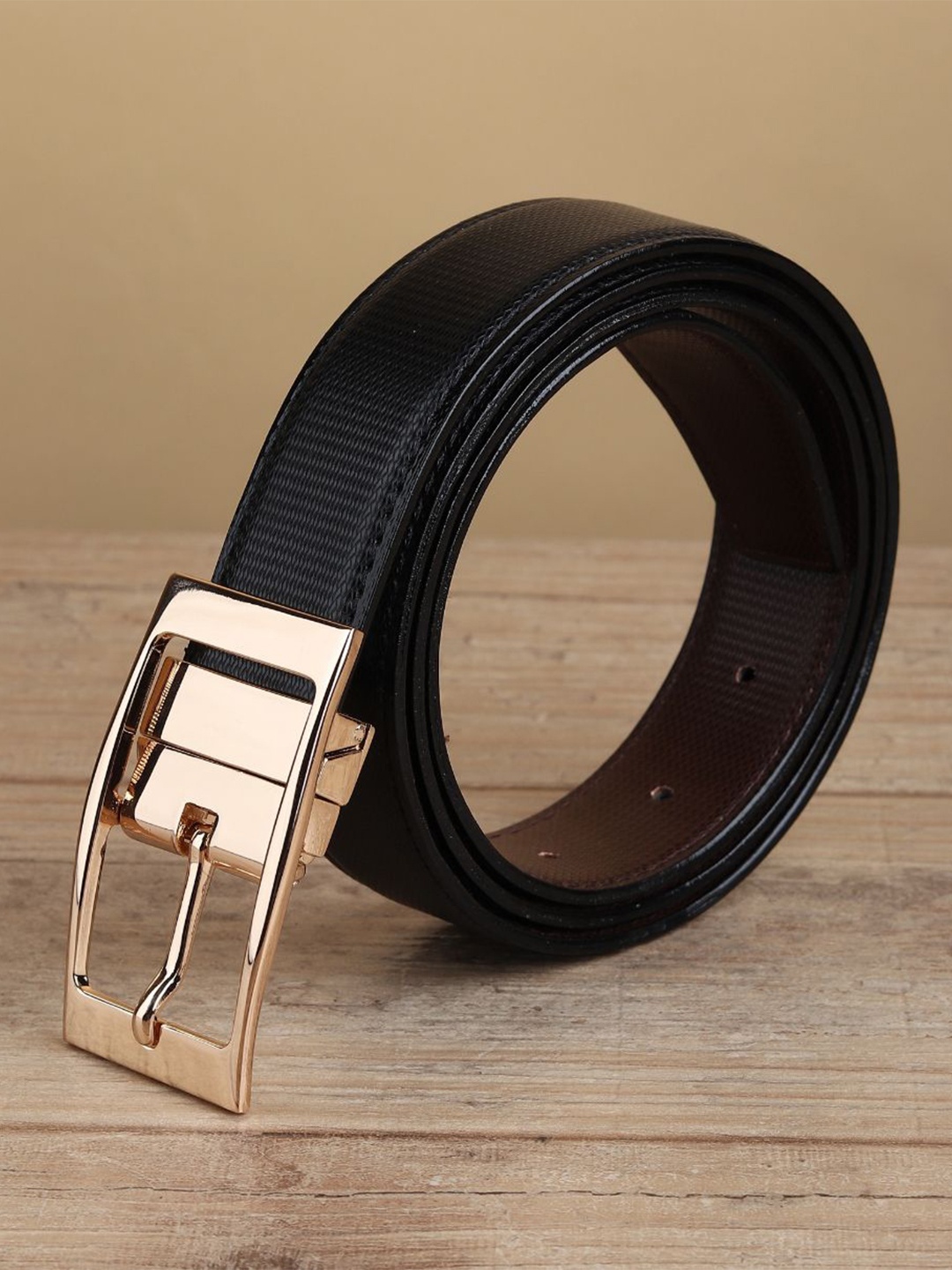 

WINSOME DEAL Men Tang Closure Textured Formal Belt, Black
