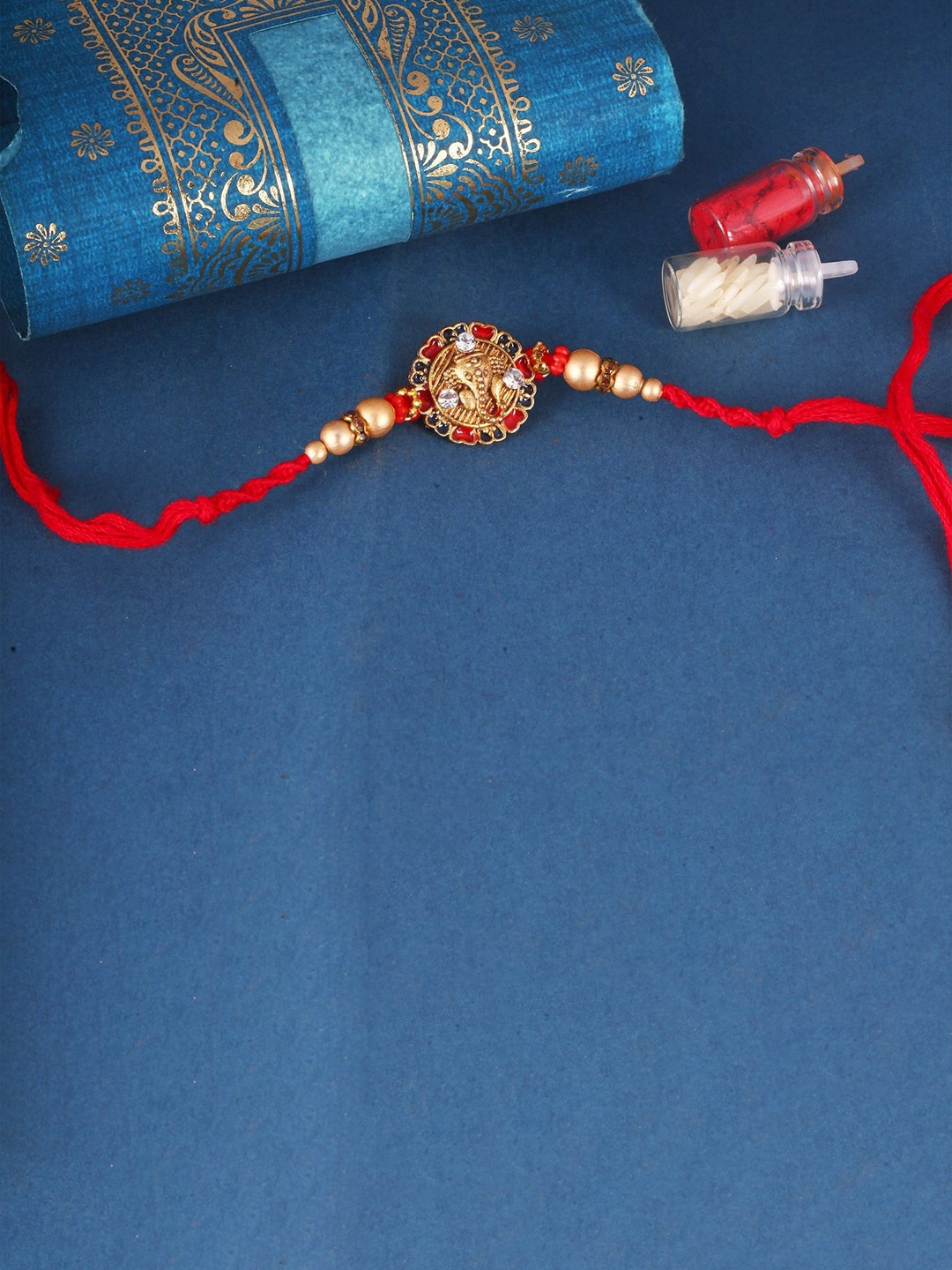 

Vighnaharta Set of 4 Pearls Beaded Thread Rakhis, Red