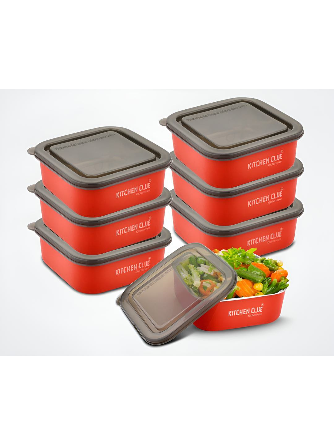 

KITCHEN CLUE Red & Grey 7 Pieces Stainless Steel Lunch Boxes 600ml Each