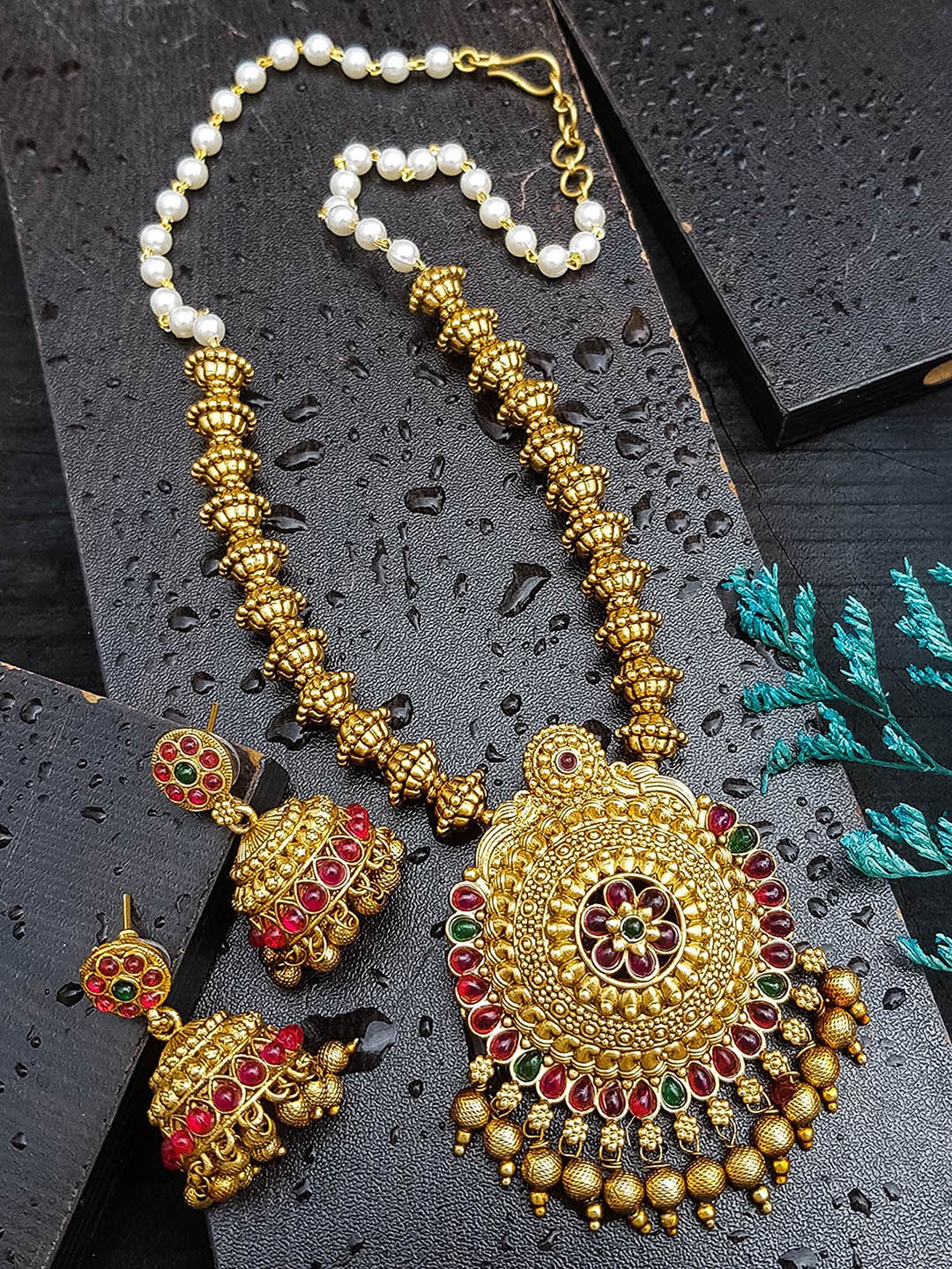 

GRIIHAM Gold-Plated Cubic Zirconia Stone Studded Jewellery Set, Multi