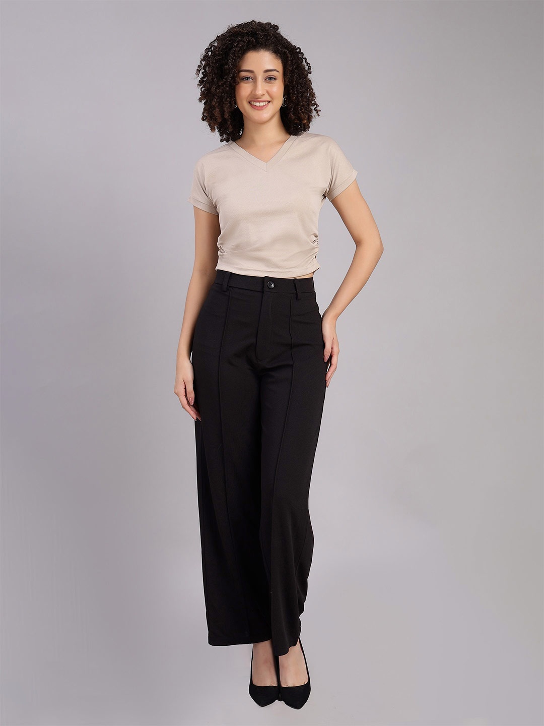 

VISO Women Solid V-Neck Top, Beige