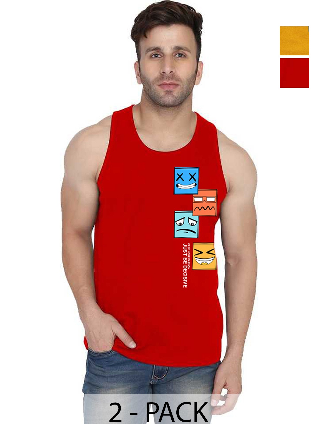 

SLOWLORIS Men Pack Of 2 Typography Printed Round Neck Cotton Slim Fit T-Shirts, Mustard