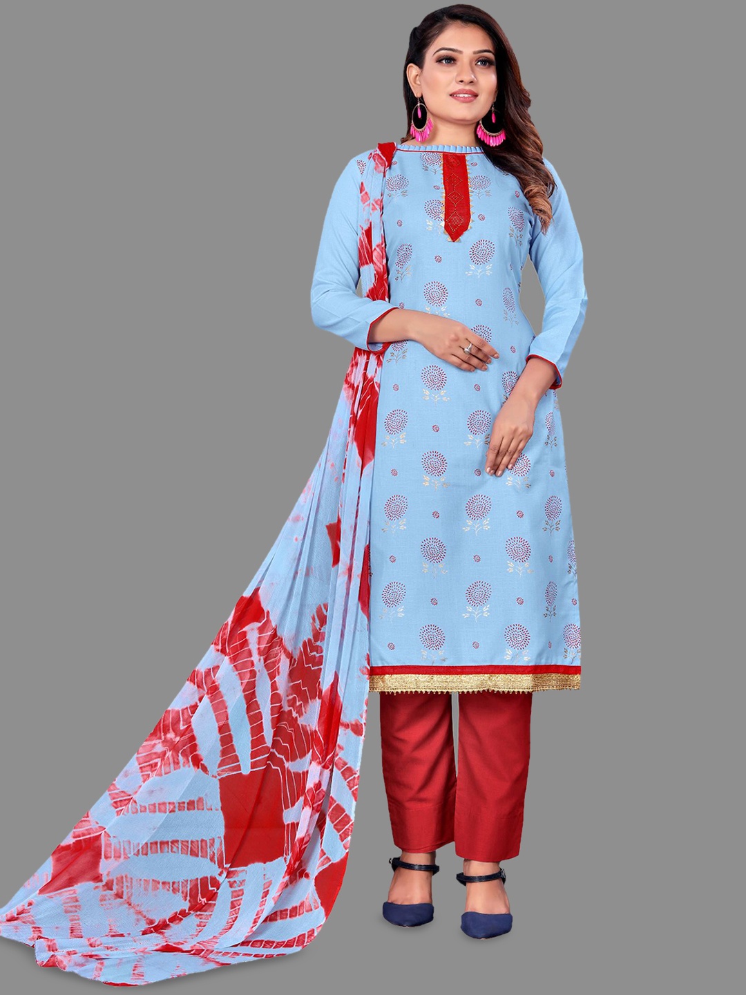

LADY SHOPI Floral Embroidered Unstitched Dress Material, Cream