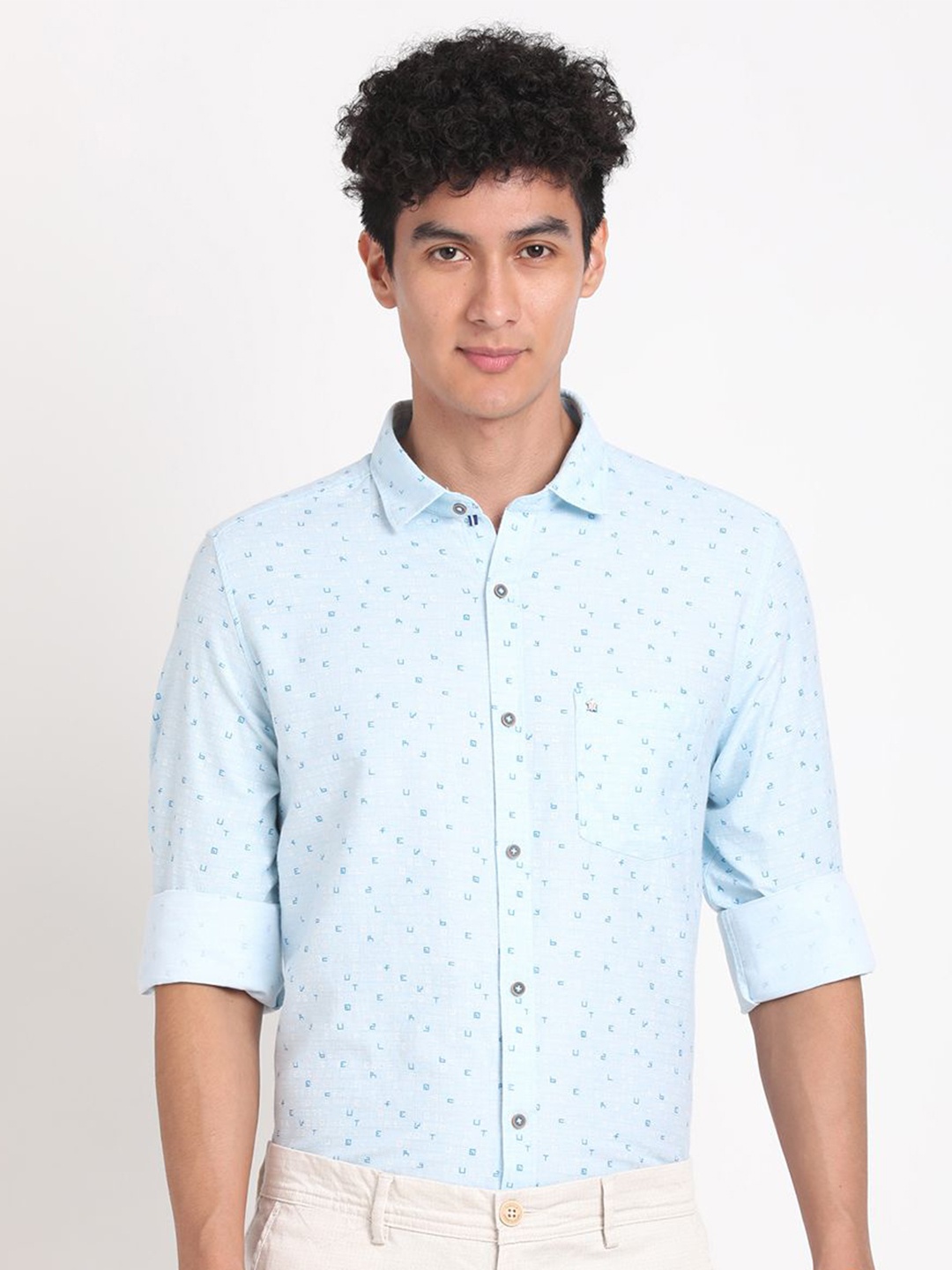 

Turtle Men Relaxed Spread Collar Micro Ditsy Printed Cotton Slim Fit Casual Shirt, Blue