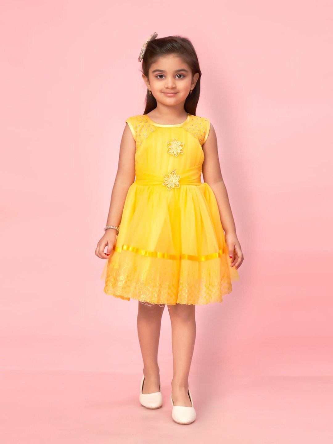 

BAESD Girls Net Embroidered Fit & Flare Dress, Yellow