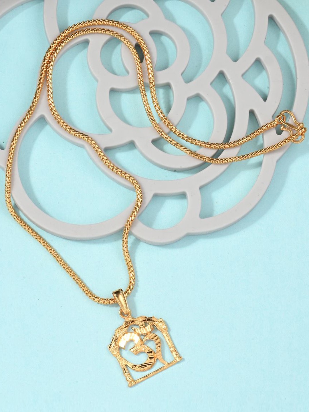 

AanyaCentric Gold-Plated Quirky Om Pendant with Chain