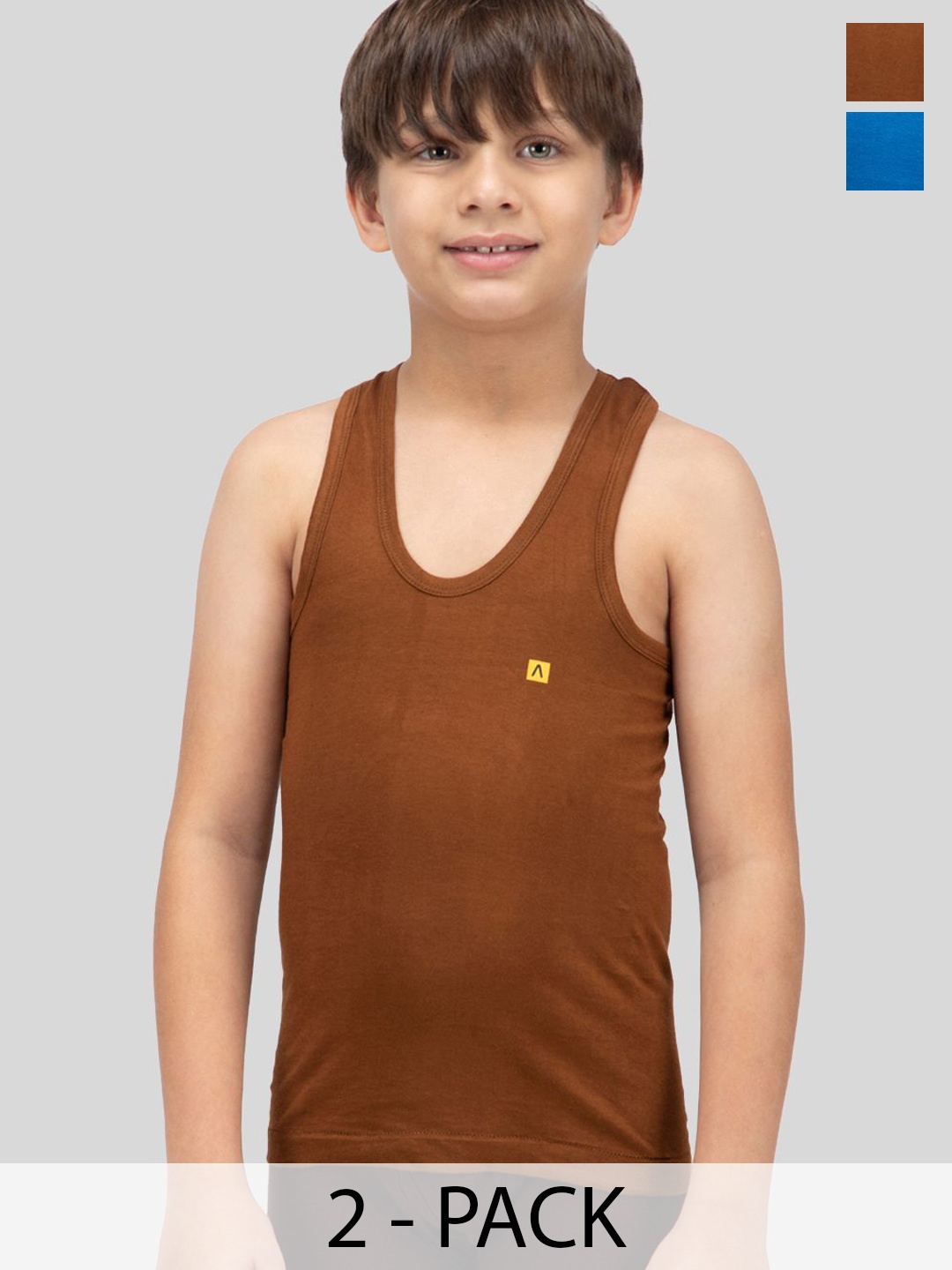 

AMUL COMFY Infant Boys Pack Of 2 Cotton Innerwear Vest, Brown