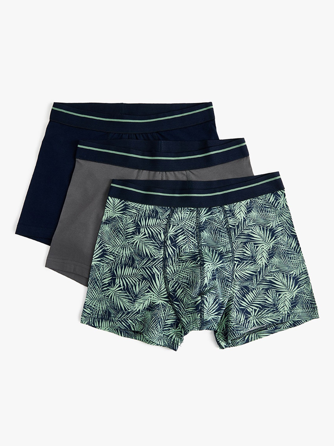 

Koton Men Pack Of 3 Printed Mid-Rise Cotton Trunks 8684287905238, Navy blue