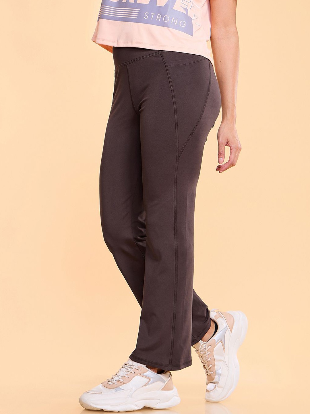 

Enamor Boot Cut Active Pant Dry Fit High Waist Workout Track Pants A402, Brown