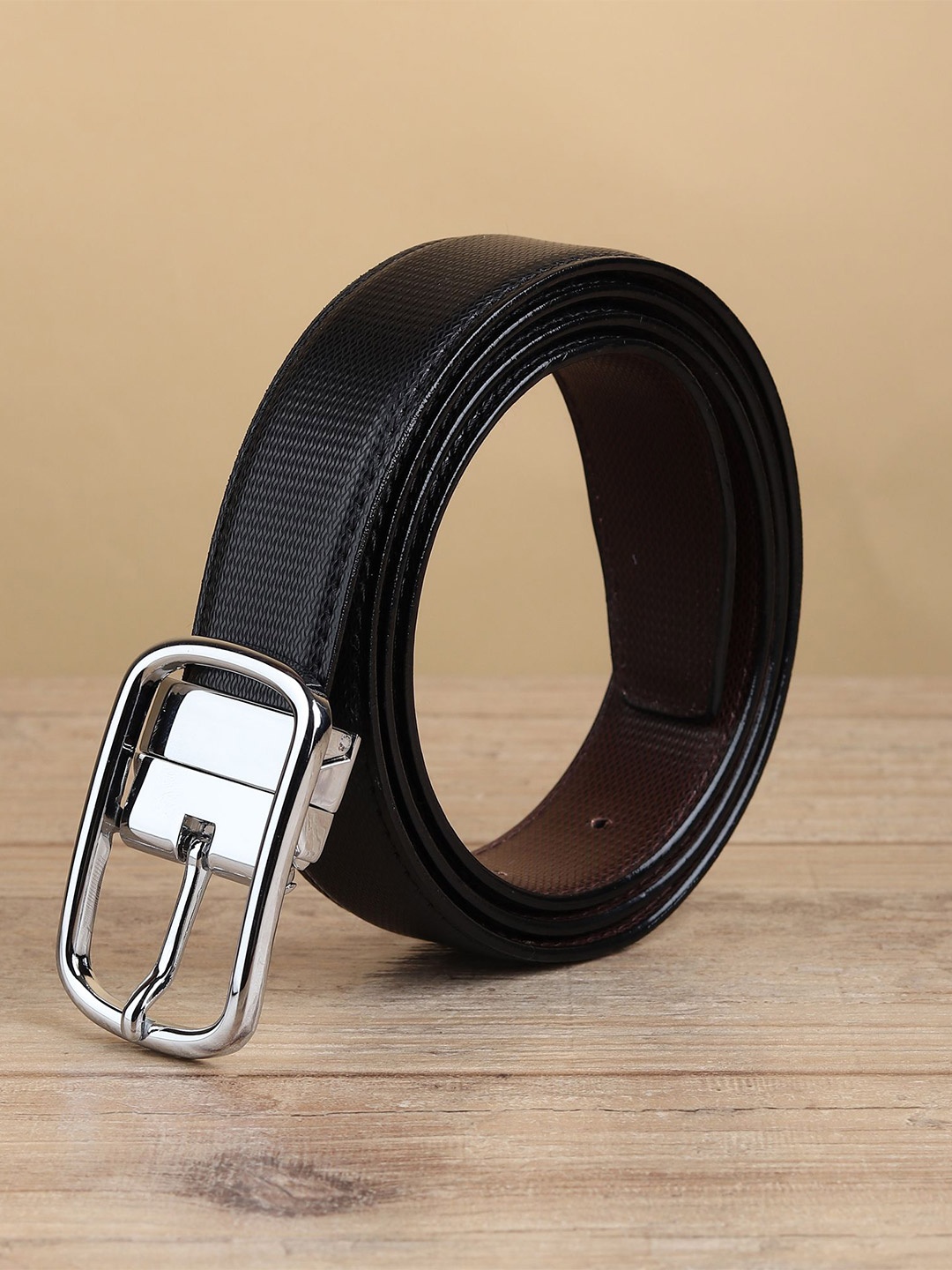 

WINSOME DEAL Men Tang Closure Textured Formal Belt, Black