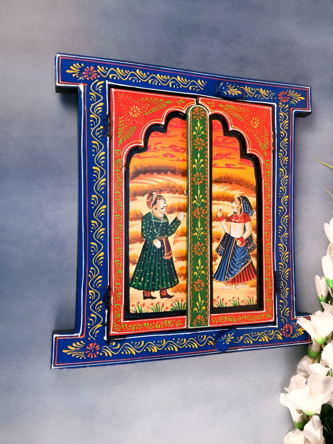 

apka mart Blue & Brown Textured Wooden Jharokha Wall Decor