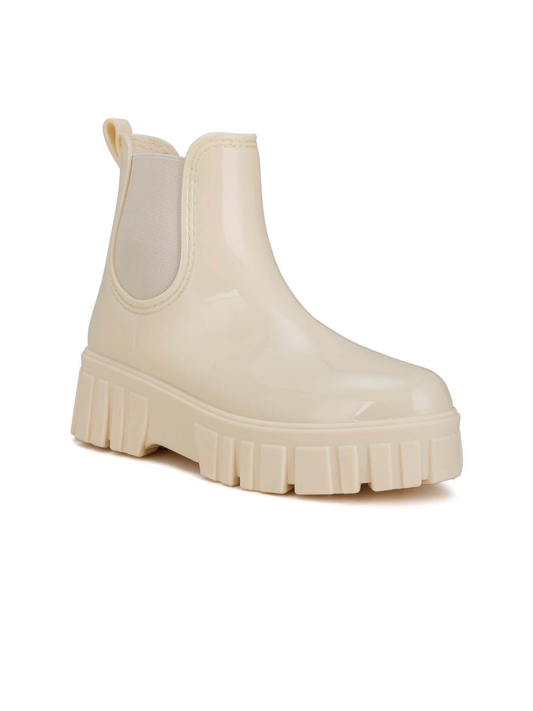 

London Rag Platform-Heeled Chunky Chelsea Rain Boots, Beige