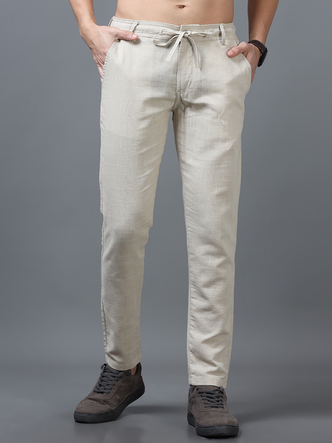 

Reslag Men Mid-Rise Slim Fit Trousers, Cream