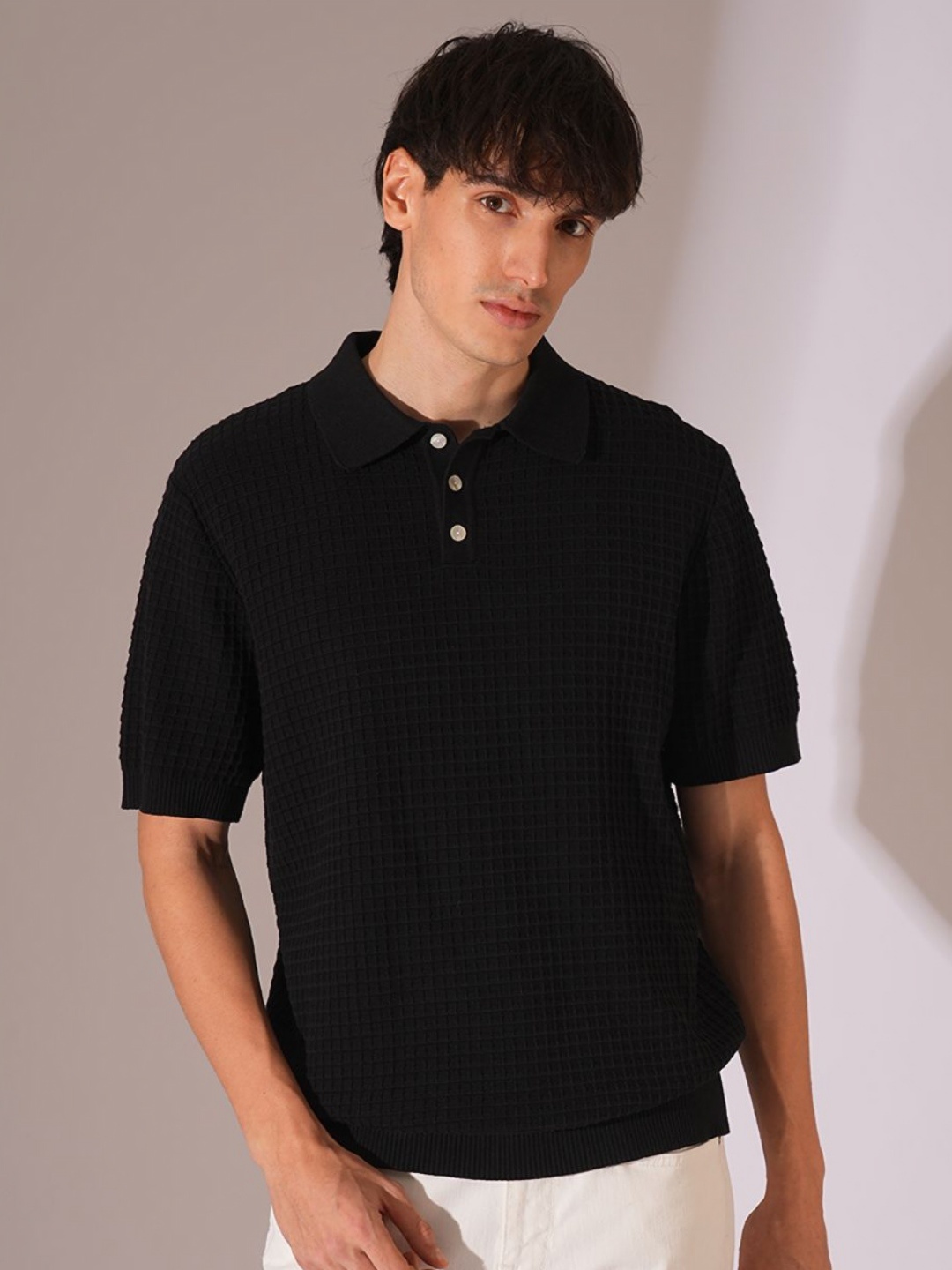 

SELECTED Men Solid Polo Collar Cotton T-Shirt, Black