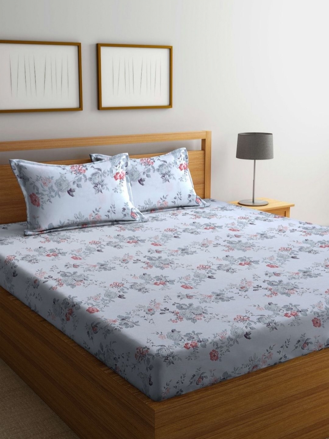 

BOMBAY DYEING 525B Blue & Grey Floral 164 TC Pure Cotton Queen Bedsheet Set