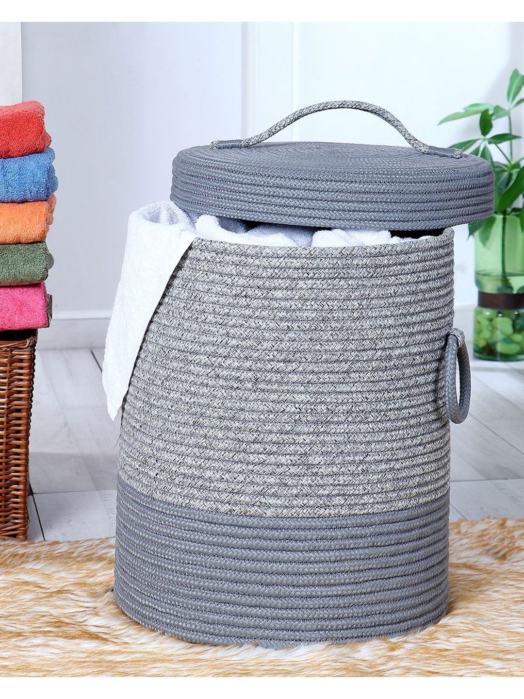 

Pano Grey Textured Laundry Bag With Lid