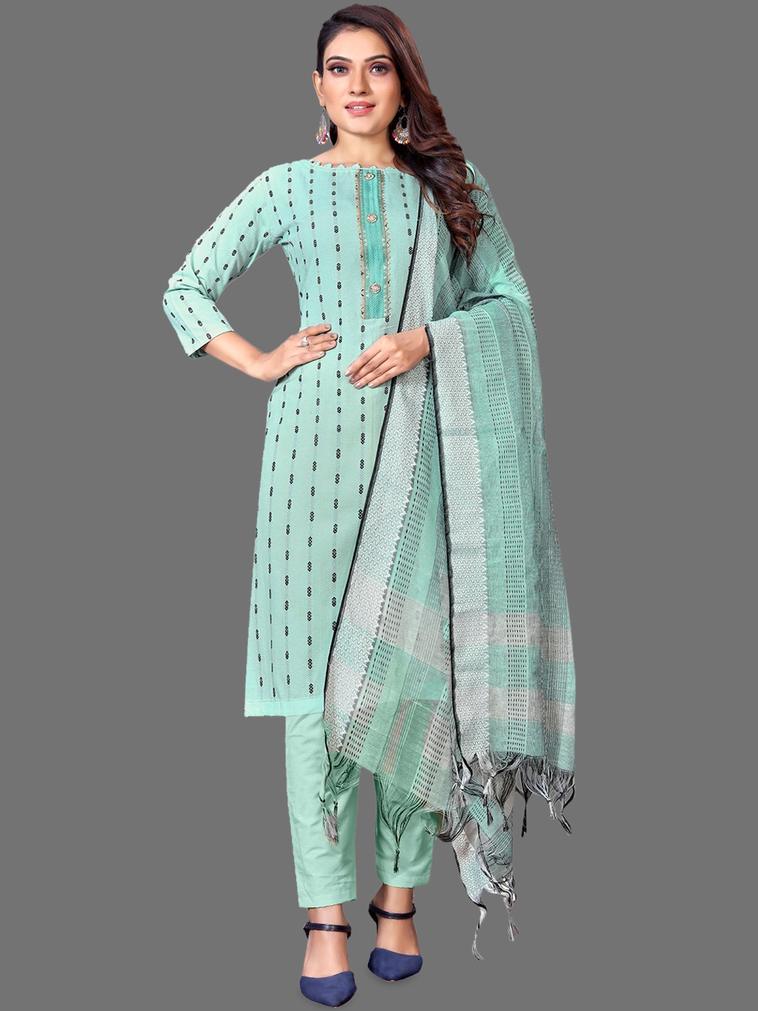 

LADY SHOPI Geometric Embroidered Unstitched Dress Material, Blue