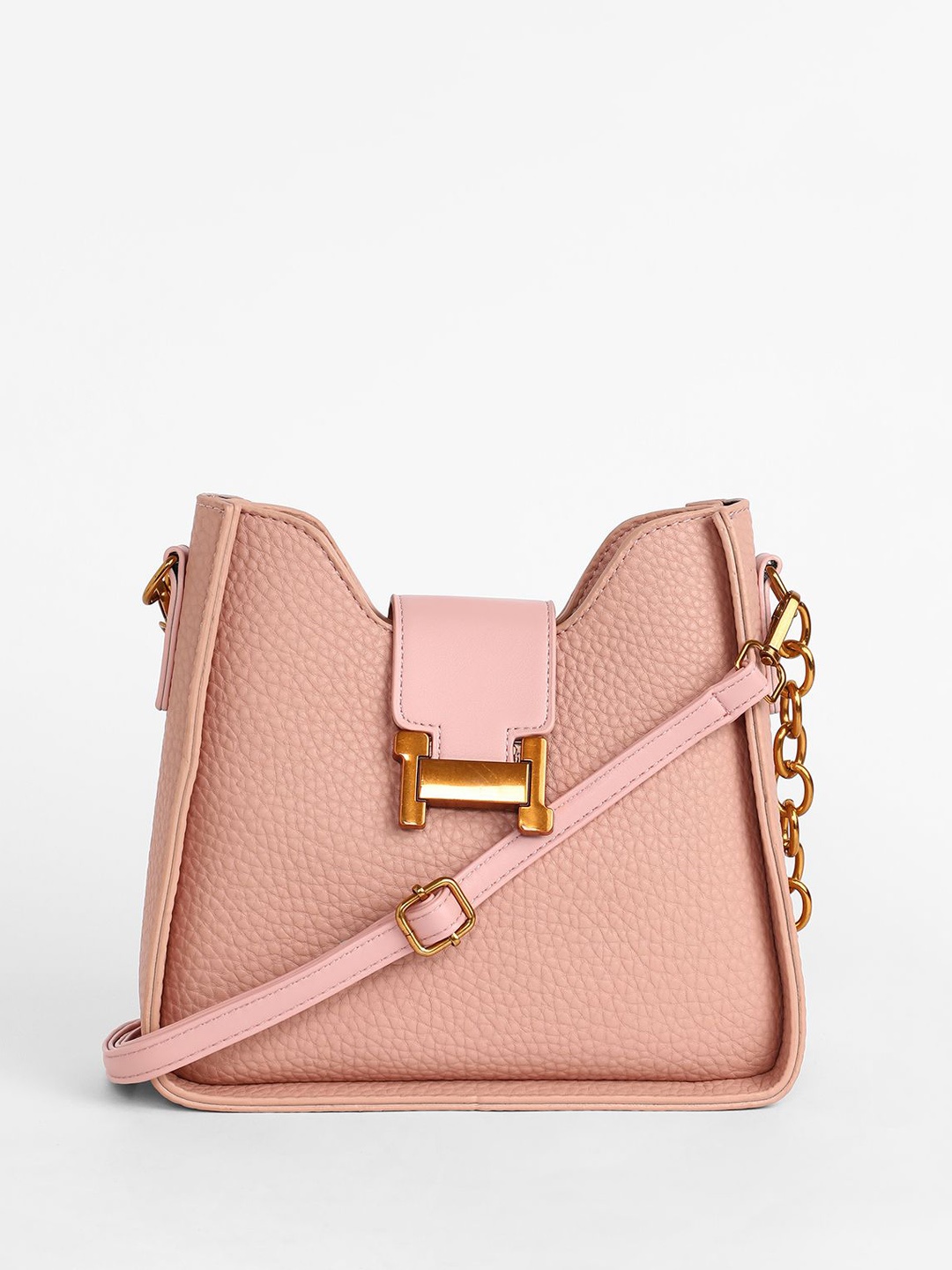 

HAUTE SAUCE by Campus Sutra Leather Structured Sling Bag with Cut Work, Pink