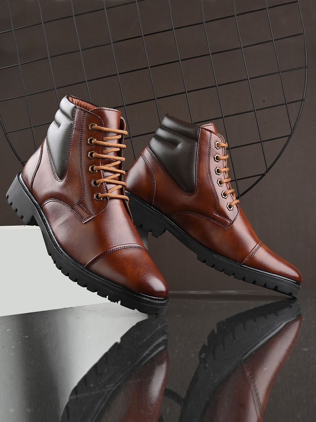 

Layasa Men Leather Platform-Heeled Winter Boots, Brown