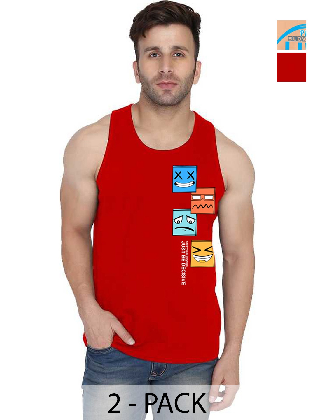 

SLOWLORIS Men Pack Of 2 Typography Printed Round Neck Cotton Slim Fit T-Shirts, Rust