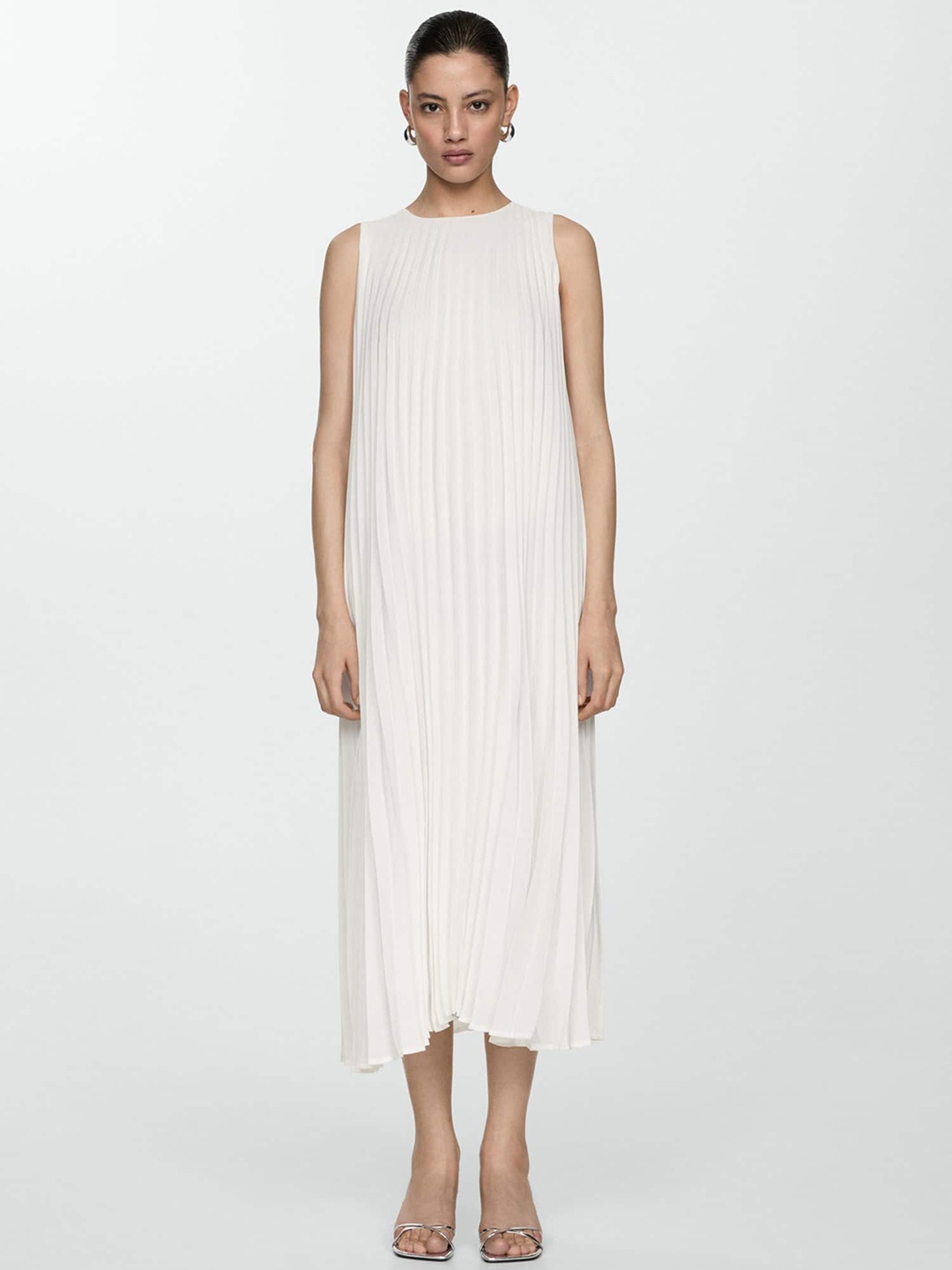 

MANGO Pleated A-Line Midi Dress, White