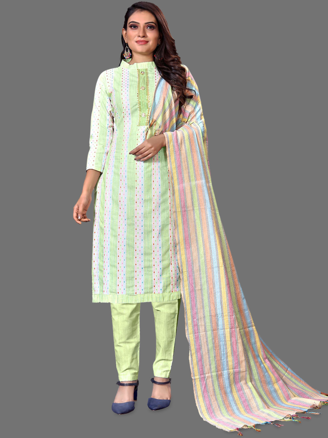 

LADY SHOPI Floral Embroidered Unstitched Dress Material, Green