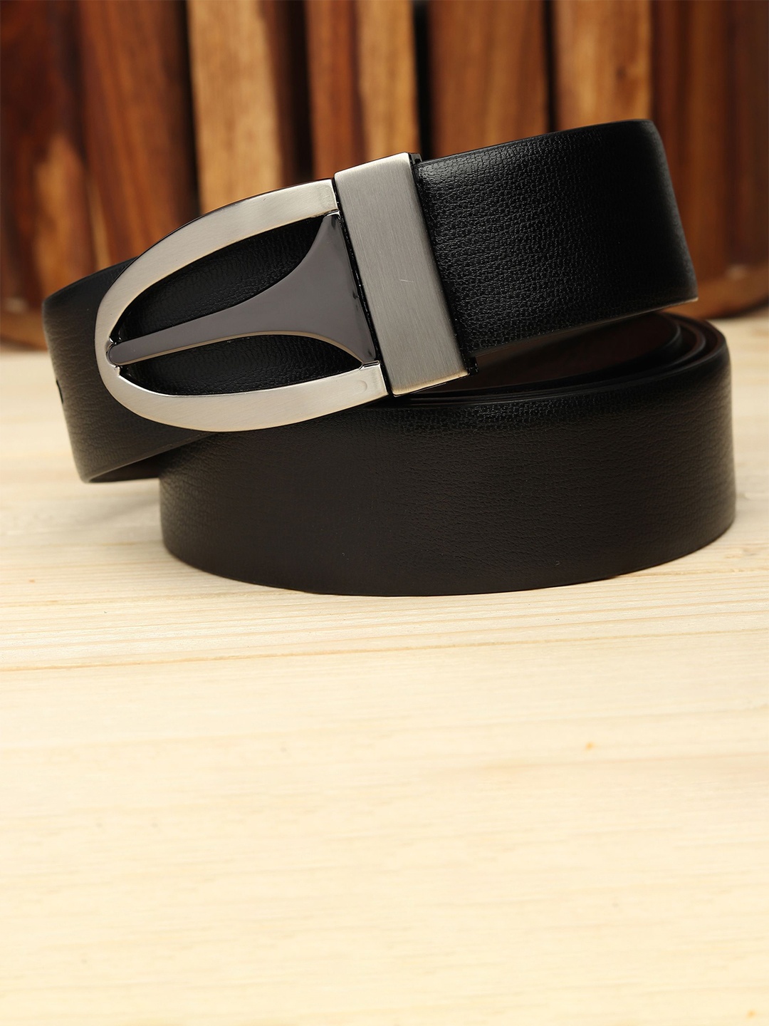 

WINSOME DEAL Men Push Pin Closure Textured Formal Belt, Black