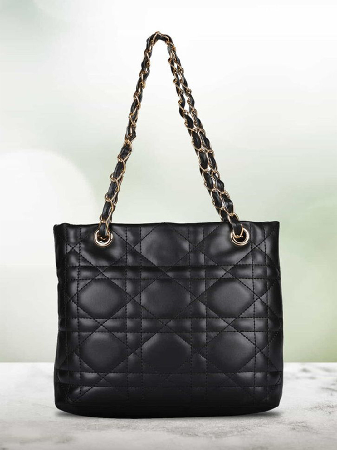 

MINI WESST Women Quilted Structured Shoulder Bag, Black