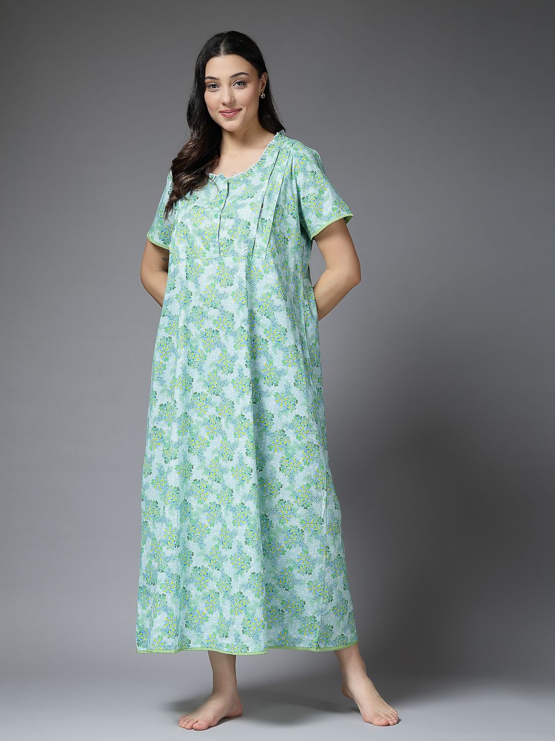 

House Of Zelena Printed Maternity Nightdress, Green