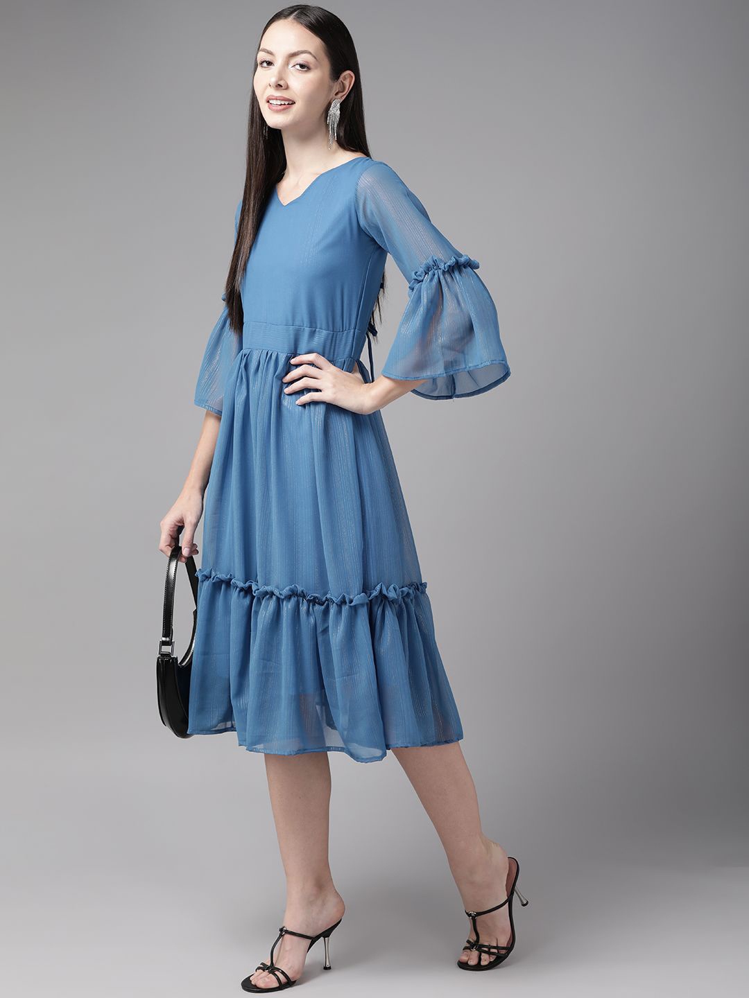 

BAESD Bell Sleeve Georgette Fit & Flare Midi Dress, Blue