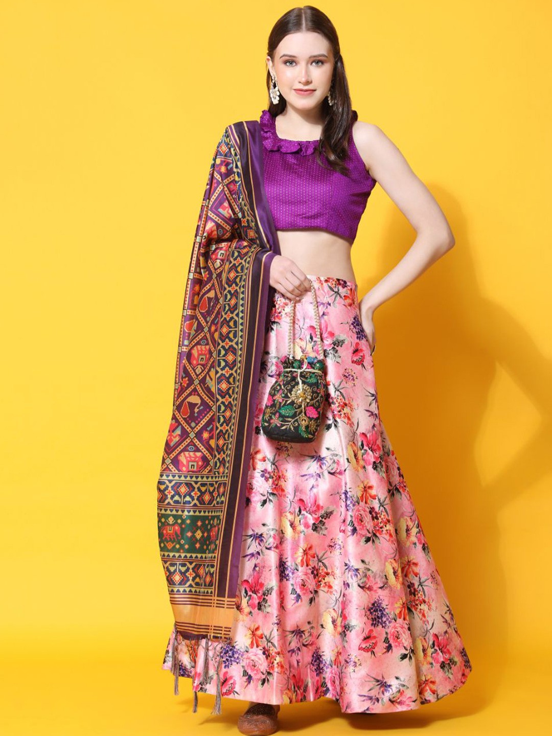 

Kaizen TEXO FAB Digital Printed Semi-Stitched Lehenga & Unstitched Blouse With Dupatta, Pink