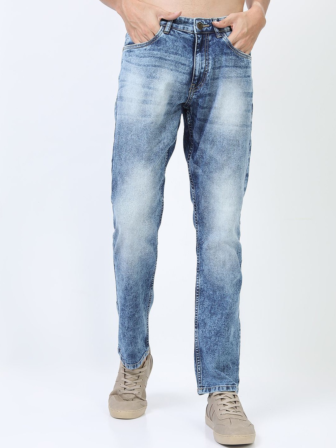 

HIGHLANDER Men Straight Fit Heavy Fade Stretchable Jeans, Blue